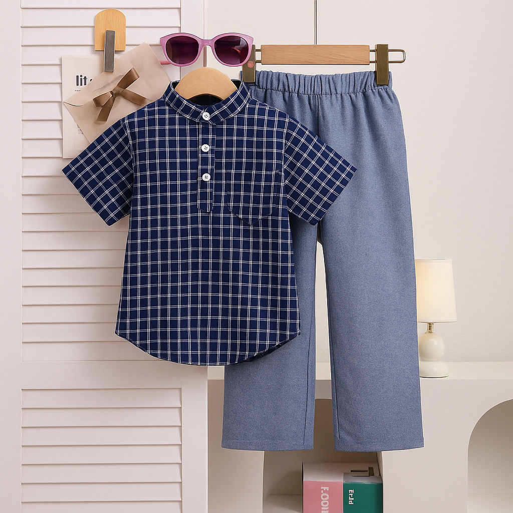[001457-Kotak Kecil] - Setelan Koko Lebaran Anak / Set Baju Ramadhan Anak Cowok - Motif Small Box