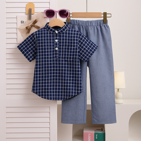 [001457-Kotak Kecil] - Setelan Koko Lebaran Anak / Set Baju Ramadhan Anak Cowok - Motif Small Box