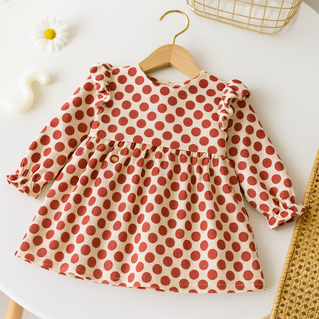 [001471] - Dress Lengan Panjang Anak Perempuan - Motif Round Pattern