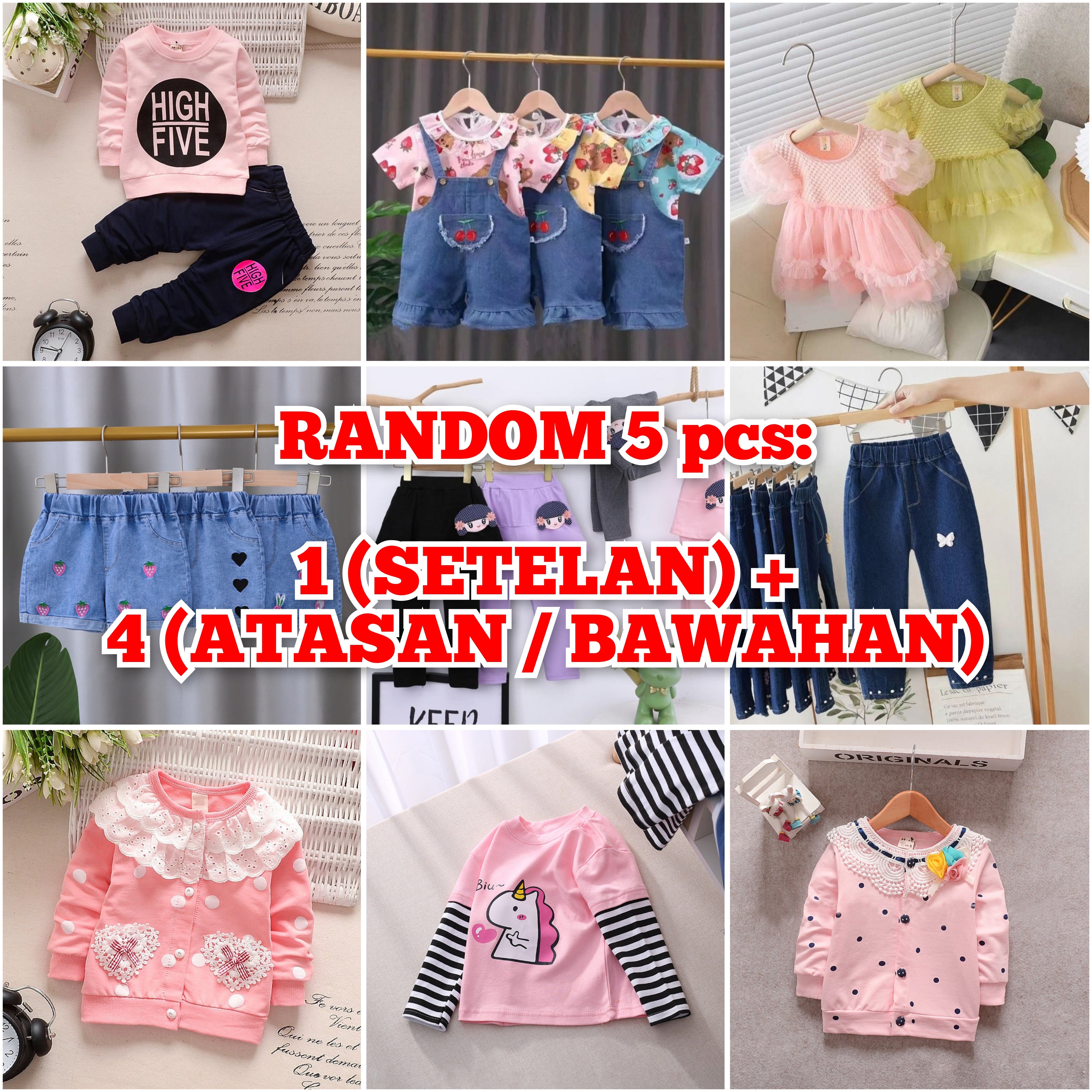 [Paket Hemat Isi 5] - Babyhoki Store Pakaian Anak Perempuan Laki Laki Mix Random Setelan Baju Celana Cewek Cowok Sporty Fashion Lucu Kekinian