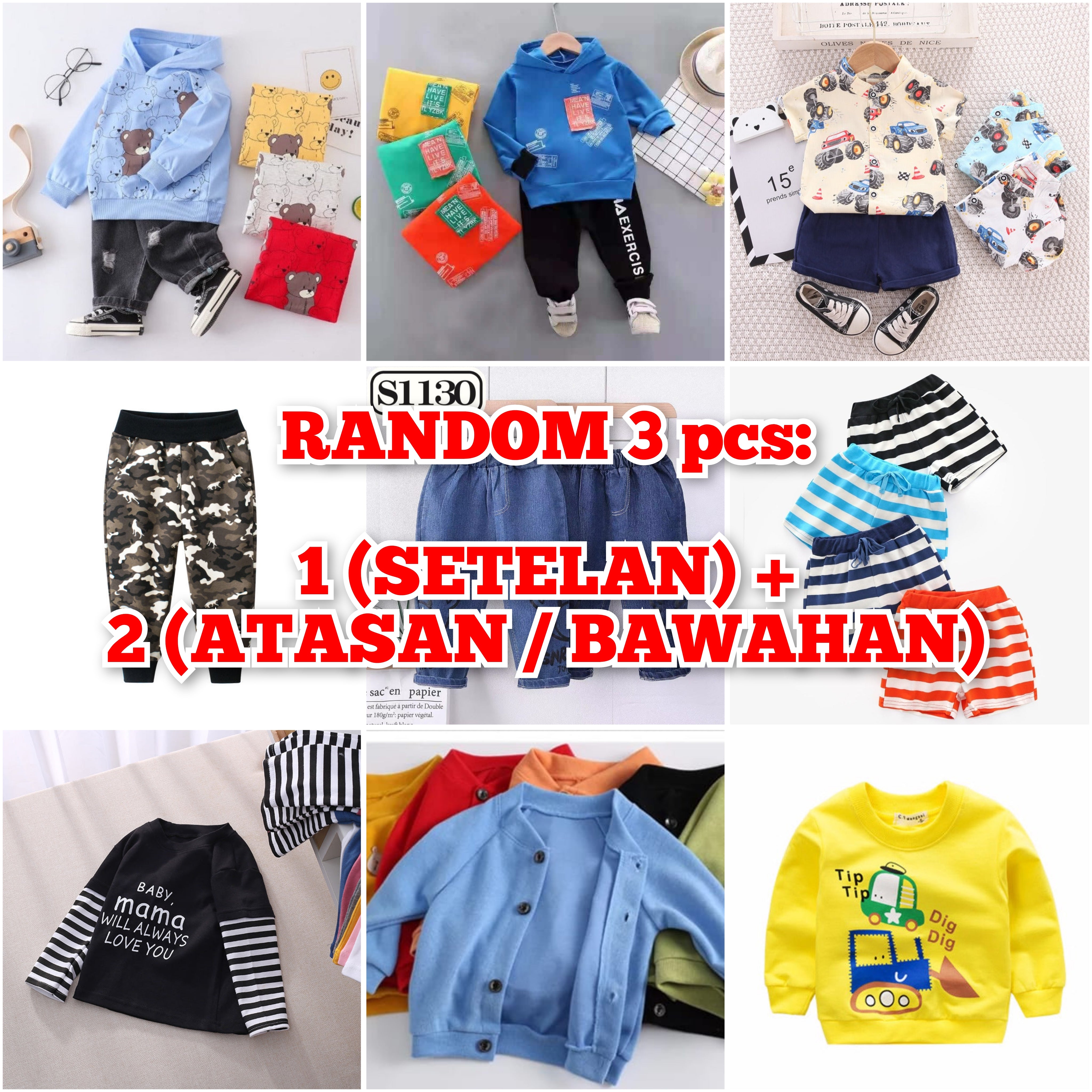 [Paket Hemat Isi 5] - Babyhoki Store Pakaian Anak Perempuan Laki Laki Mix Random Setelan Baju Celana Cewek Cowok Sporty Fashion Lucu Kekinian
