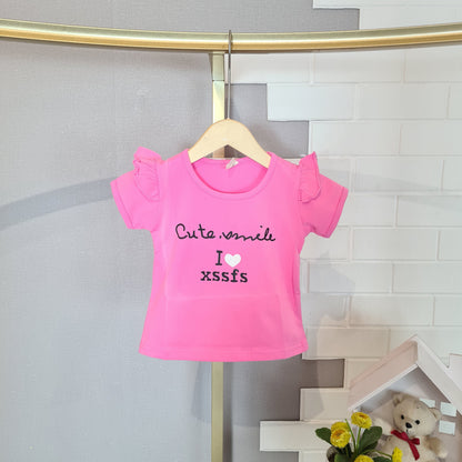 [102412] - Baju Kaos Lengan Pendek Fashion Import Anak Perempuan - Motif Cute Love