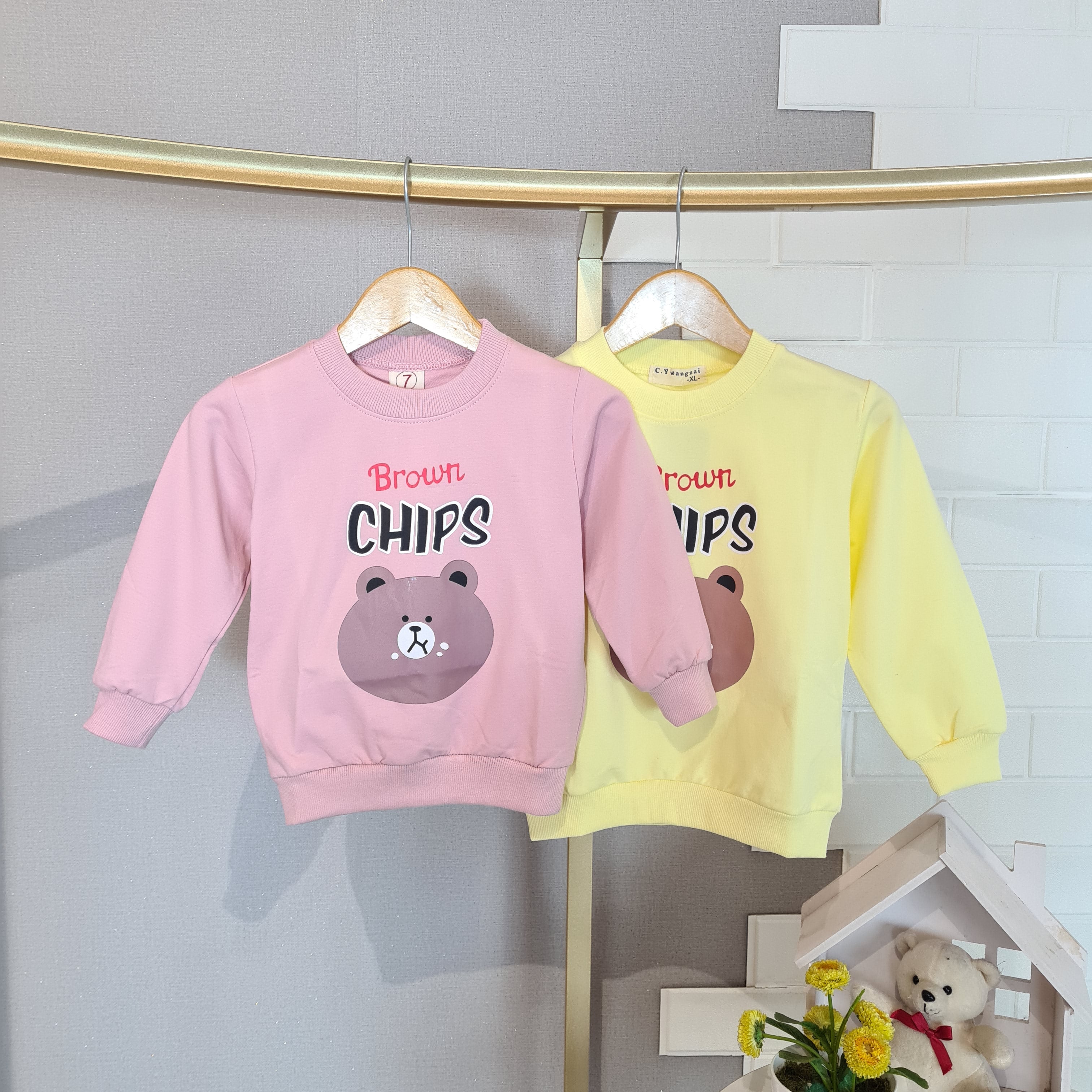 [102416] - Baju Atasan Sweater Fashion Anak Perempuan - Motif Bear Chips