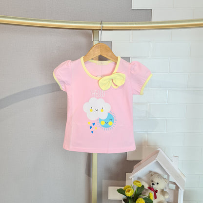 [102422] - Baju Kaos Lengan Pendek Fashion Anak Perempuan - Motif Hello Cloud