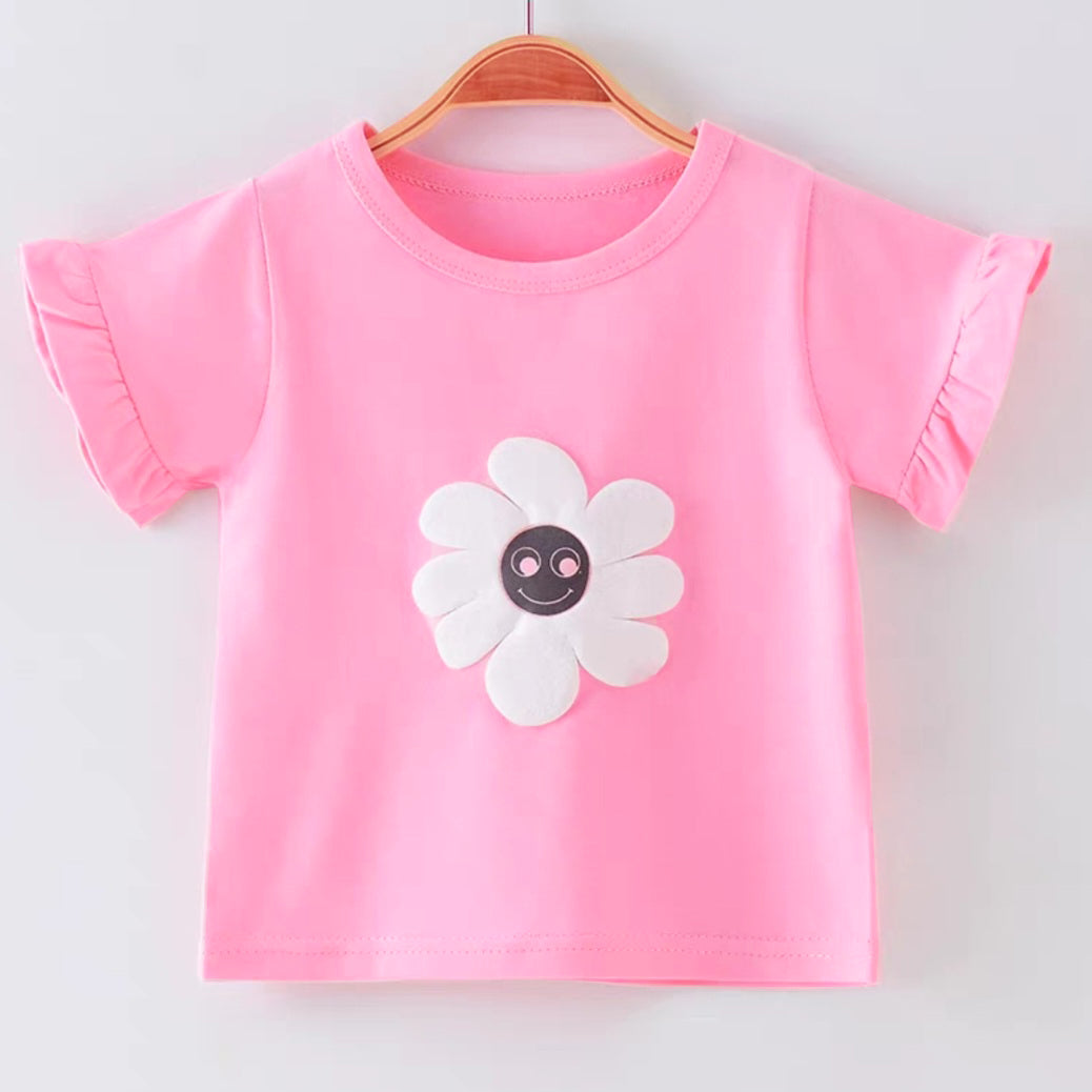 [102431] - Baju Atasan Kaos Lengan Pendek Fashion Import Anak Perempuan - Motif Flower Smile