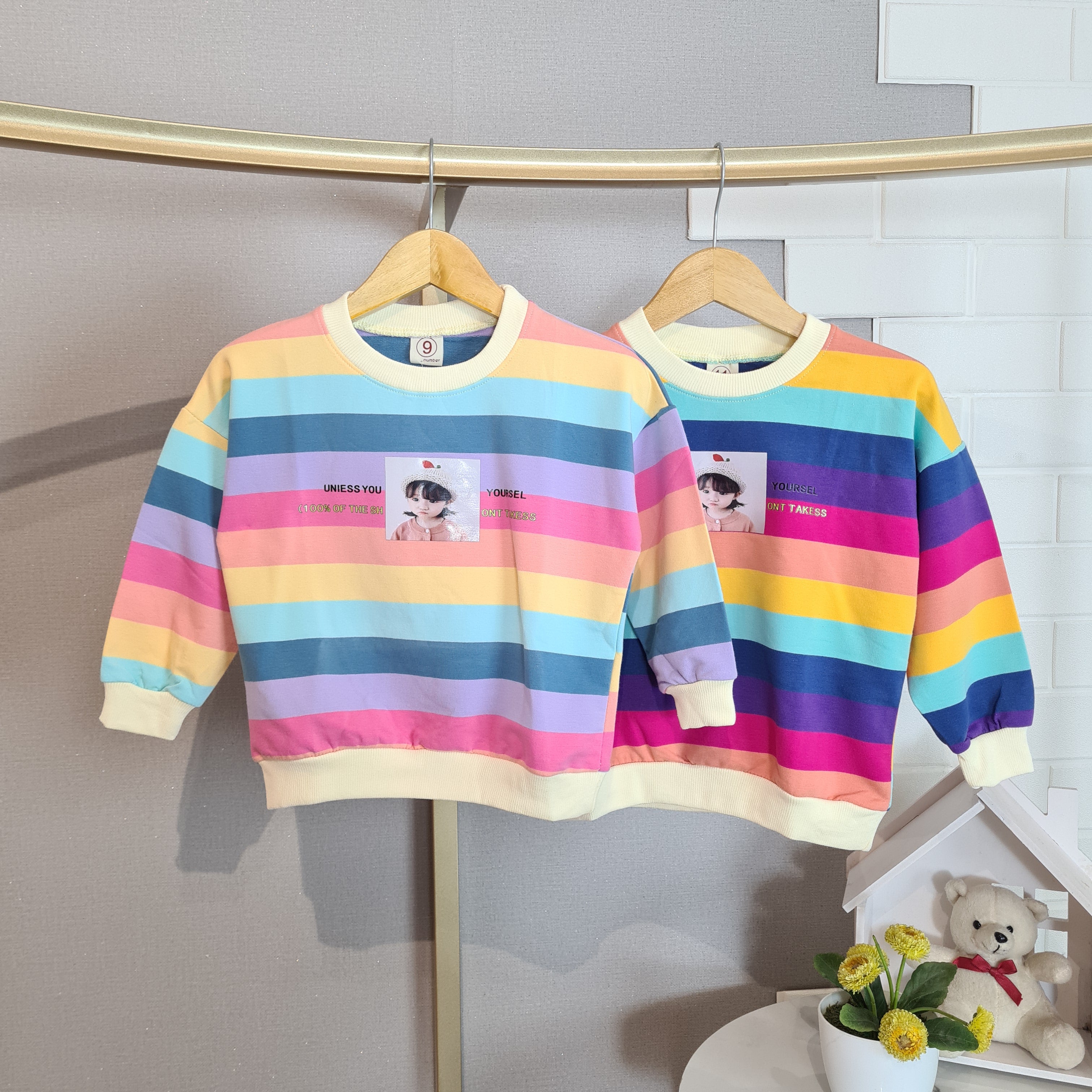 [102433] - Baju Atasan Sweater Fashion Import Anak Perempuan - Motif Color Line