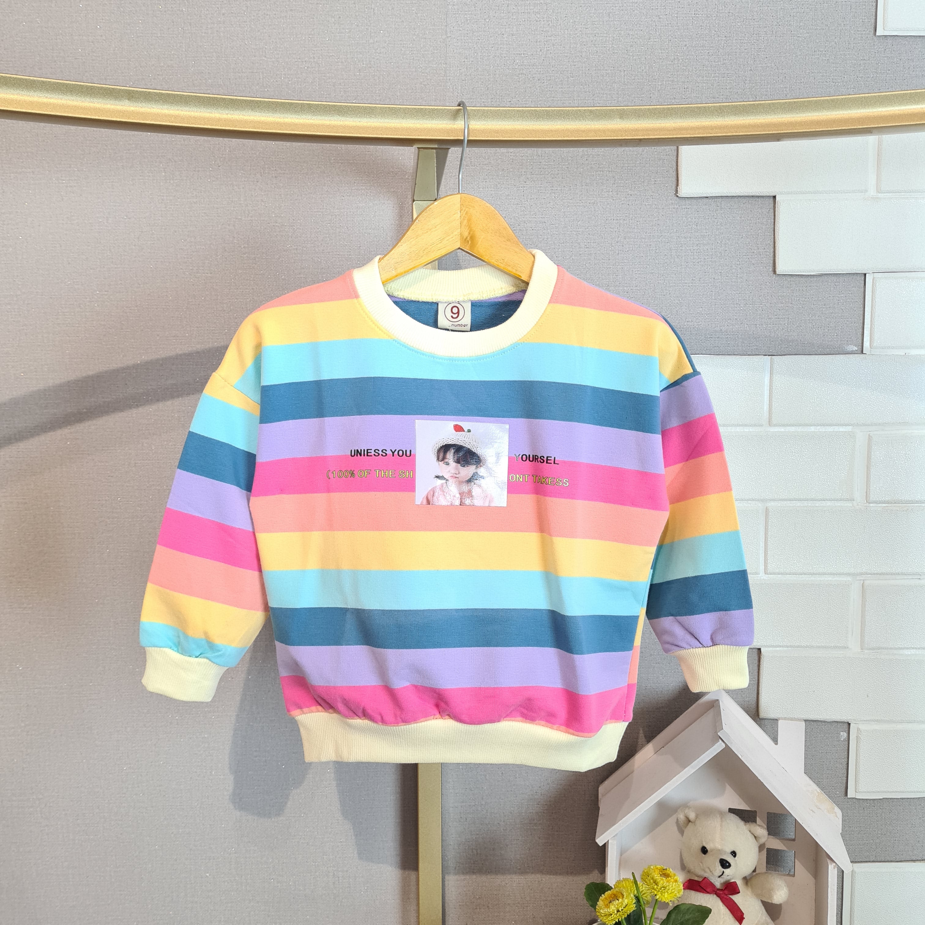 [102433] - Baju Atasan Sweater Fashion Import Anak Perempuan - Motif Color Line