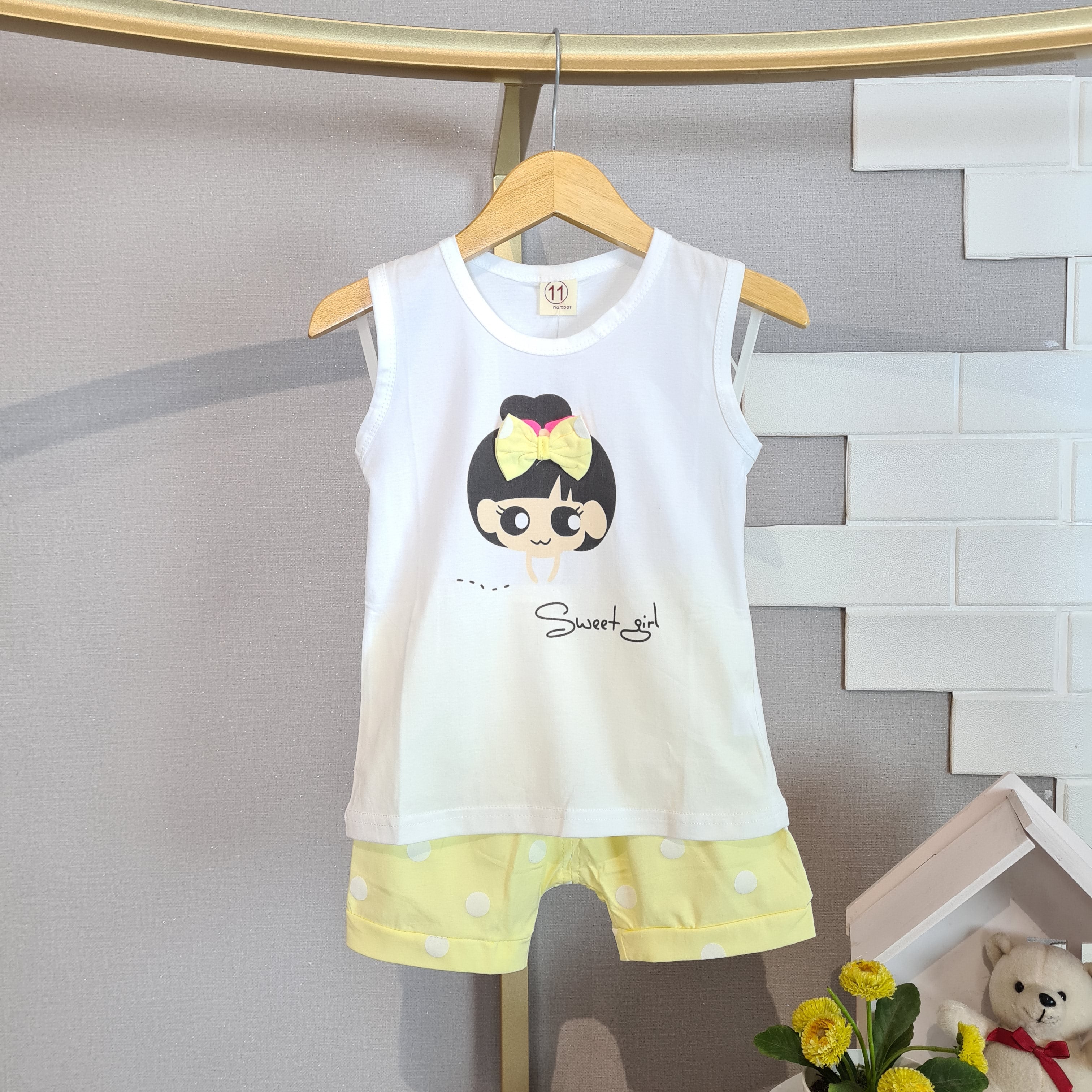 [102437] - Baju Setelan Kaos Lengan Kutung Fashion Import Anak Perempuan - Motif Round Girl