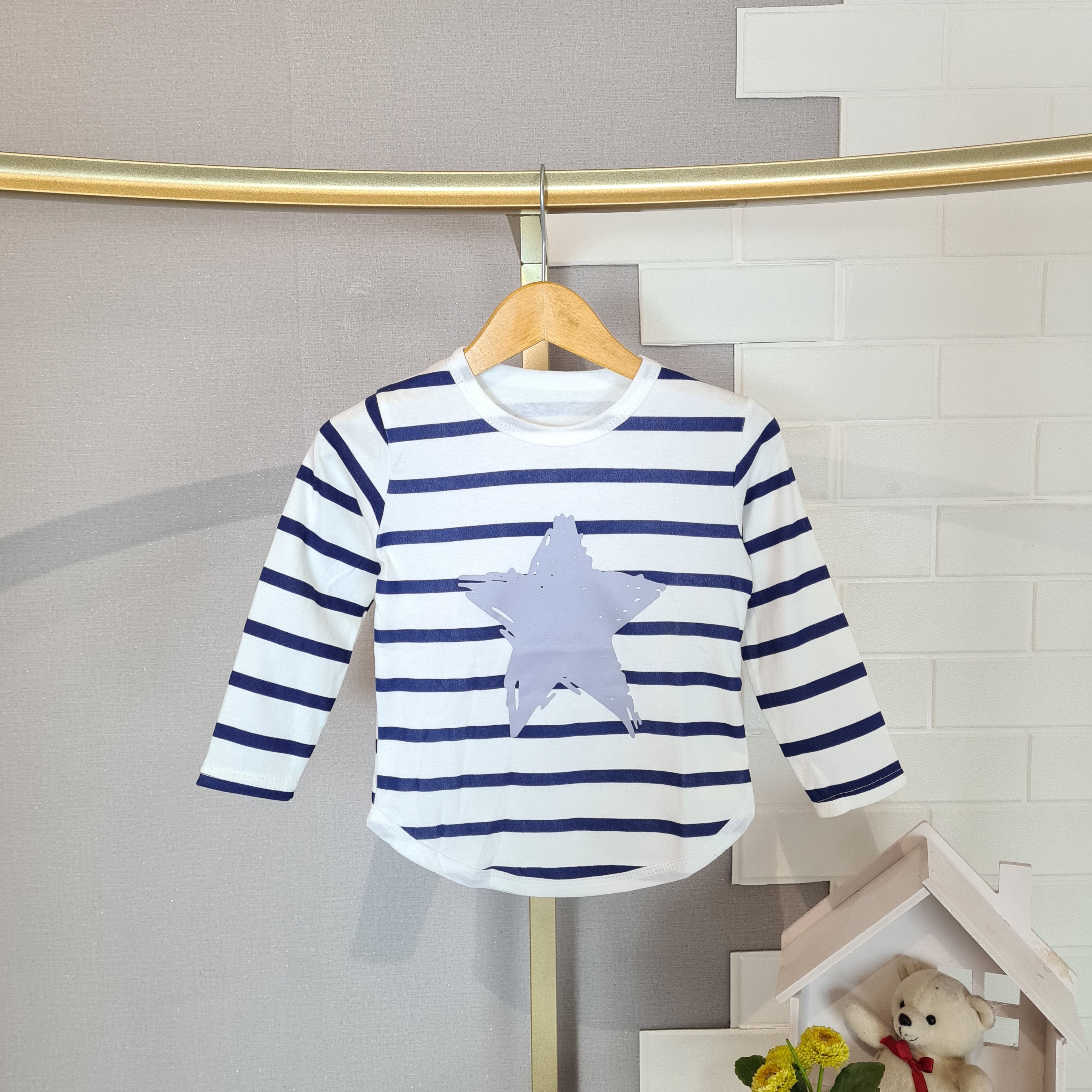 [102457] - Baju Atasan Kaos Lengan Panjang Fashion Import Anak Laki-Laki - Motif Striped Star