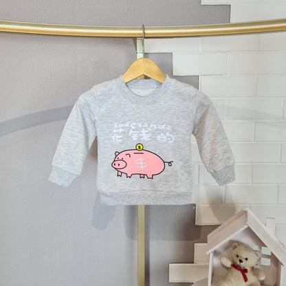 [102504] - Baju Atasan Sweater Fashion Import Anak Perempuan - Motif Piggy Bank