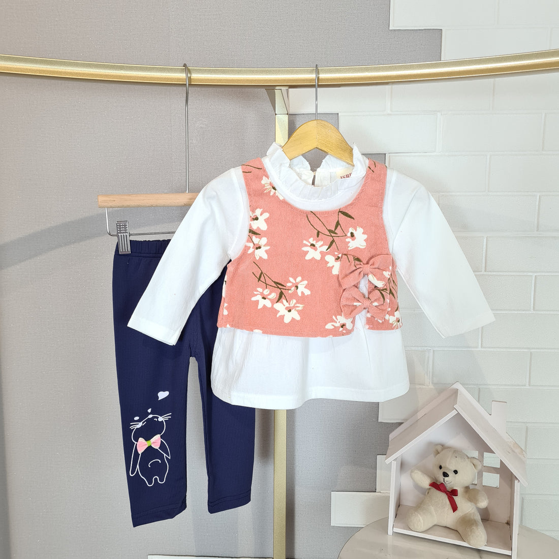 [102533] - Baju Setelan Blouse 3 in 1 Fashion Anak Perempuan - Motif Bunny Flower