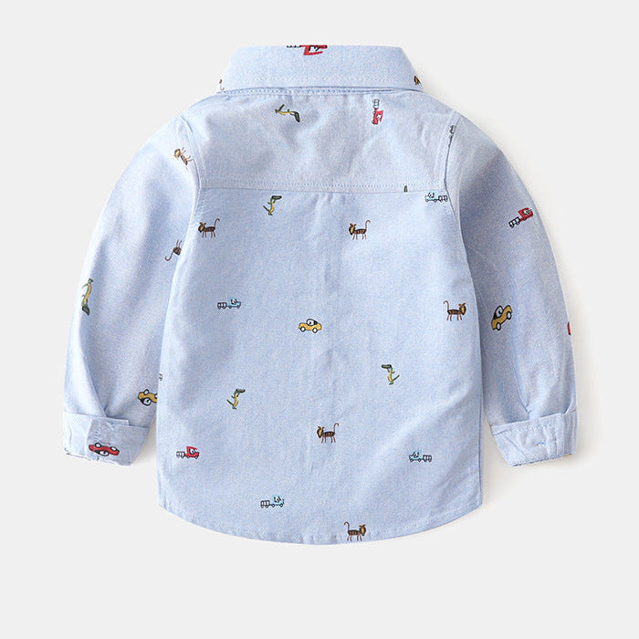 [383203] - Baju Atasan Kemeja Lengan Panjang Anak Laki-Laki - Motif Animals & Cars