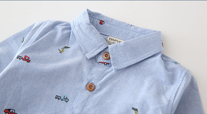 [383203] - Baju Atasan Kemeja Lengan Panjang Anak Laki-Laki - Motif Animals & Cars