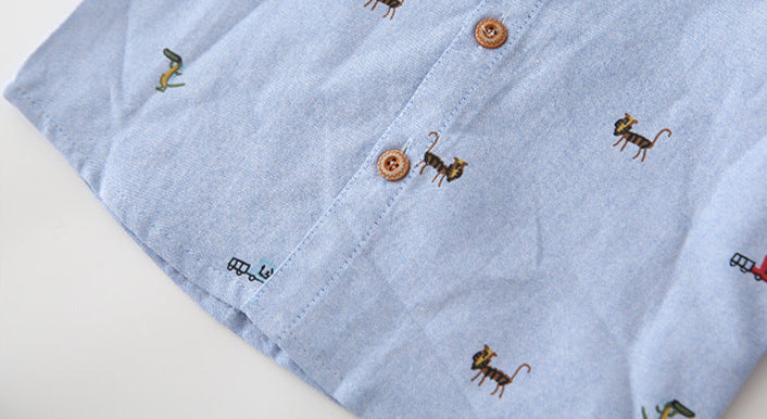 [383203] - Baju Atasan Kemeja Lengan Panjang Anak Laki-Laki - Motif Animals & Cars