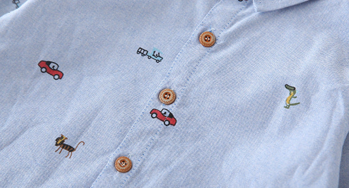[383203] - Baju Atasan Kemeja Lengan Panjang Anak Laki-Laki - Motif Animals & Cars