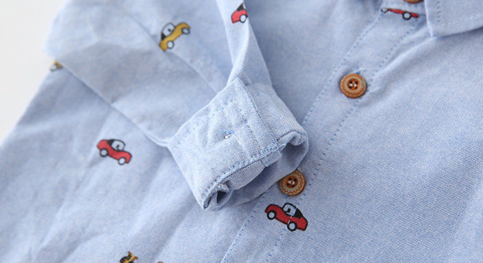 [383203] - Baju Atasan Kemeja Lengan Panjang Anak Laki-Laki - Motif Animals & Cars