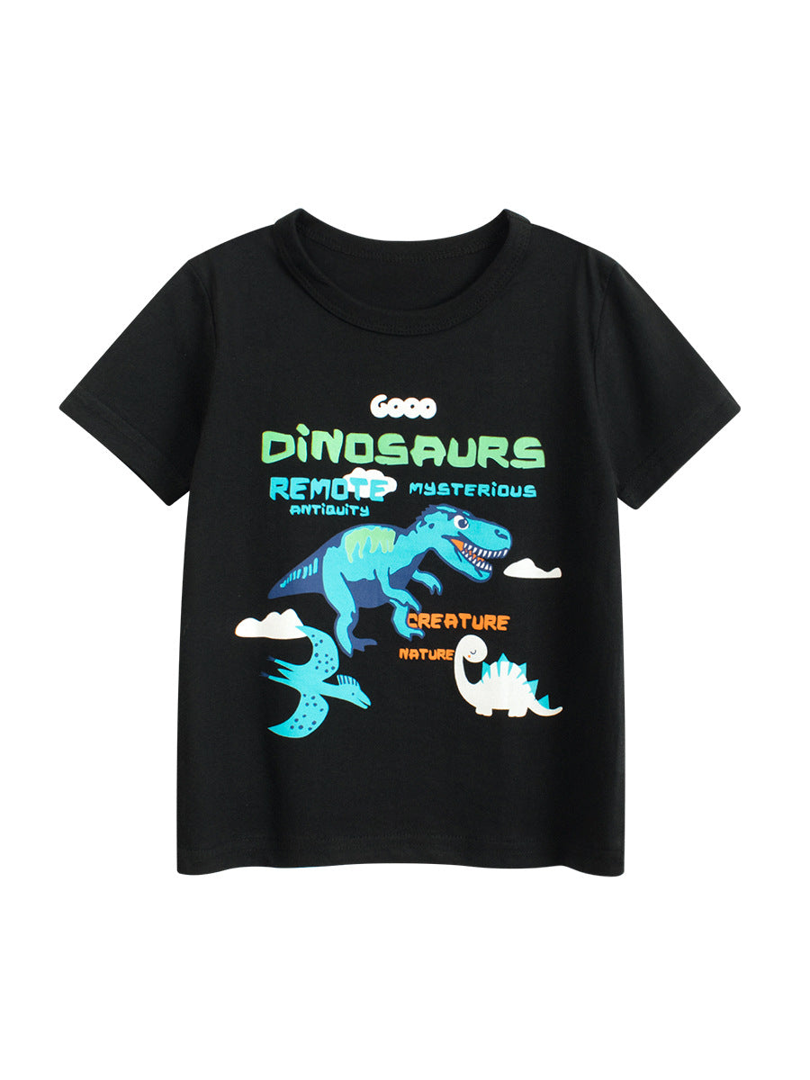 Kaos Pendek [121-BT102] - Baju Atasan T-Shirt O Neck Lengan Pendek Fashionable Anak Laki Laki Cowok Motif Dino Trex - BABYHOKI STORE
