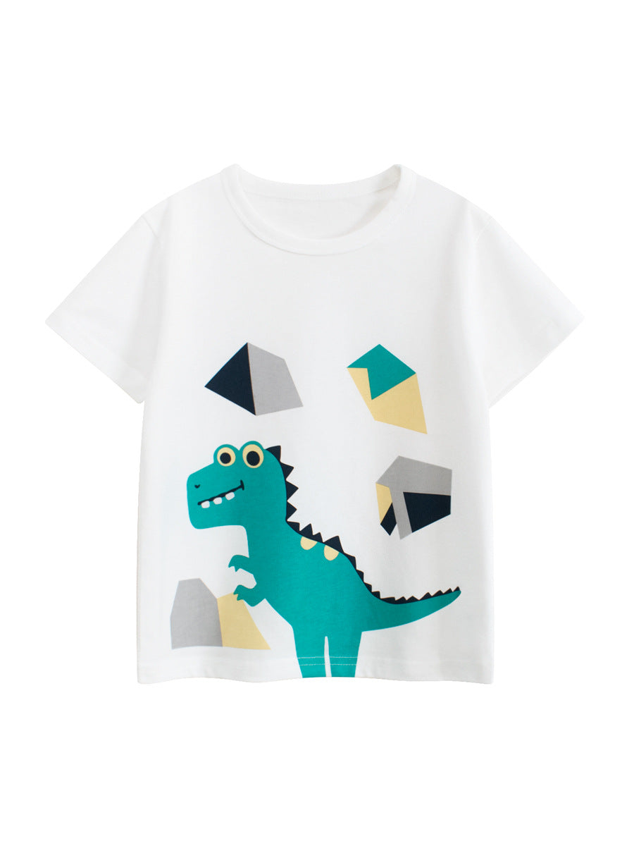Kaos Pendek [121-BT102] - Baju Atasan T-Shirt O Neck Lengan Pendek Fashionable Anak Laki Laki Cowok Motif Dino Trex - BABYHOKI STORE