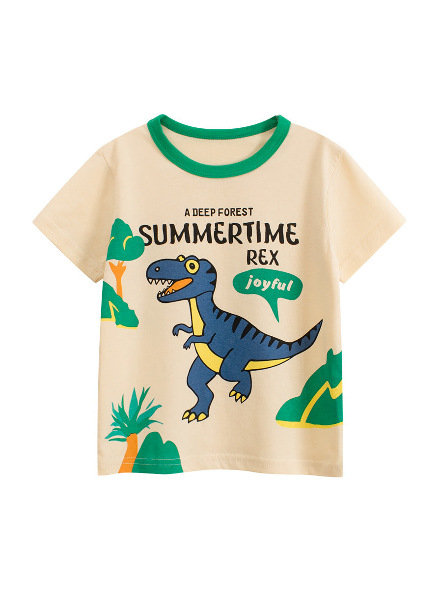 Kaos Pendek [121-BT102] - Baju Atasan T-Shirt O Neck Lengan Pendek Fashionable Anak Laki Laki Cowok Motif Dino Trex - BABYHOKI STORE