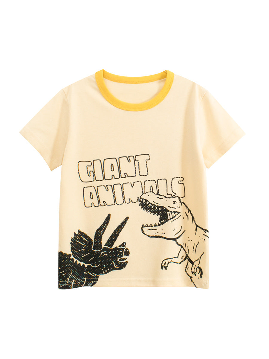 Kaos Pendek [121-BT102] - Baju Atasan T-Shirt O Neck Lengan Pendek Fashionable Anak Laki Laki Cowok Motif Dino Trex - BABYHOKI STORE
