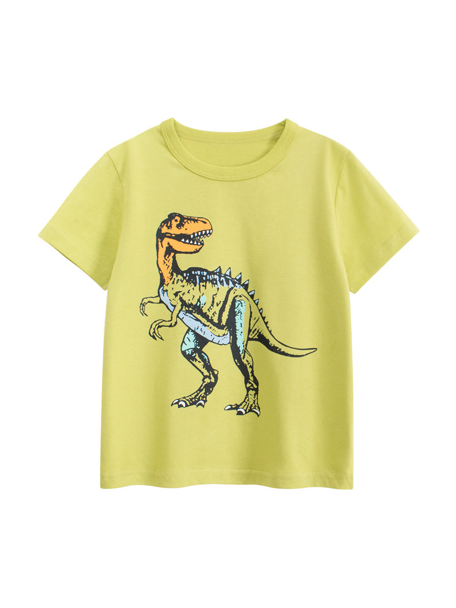 Kaos Pendek [121-BT102] - Baju Atasan T-Shirt O Neck Lengan Pendek Fashionable Anak Laki Laki Cowok Motif Dino Trex - BABYHOKI STORE