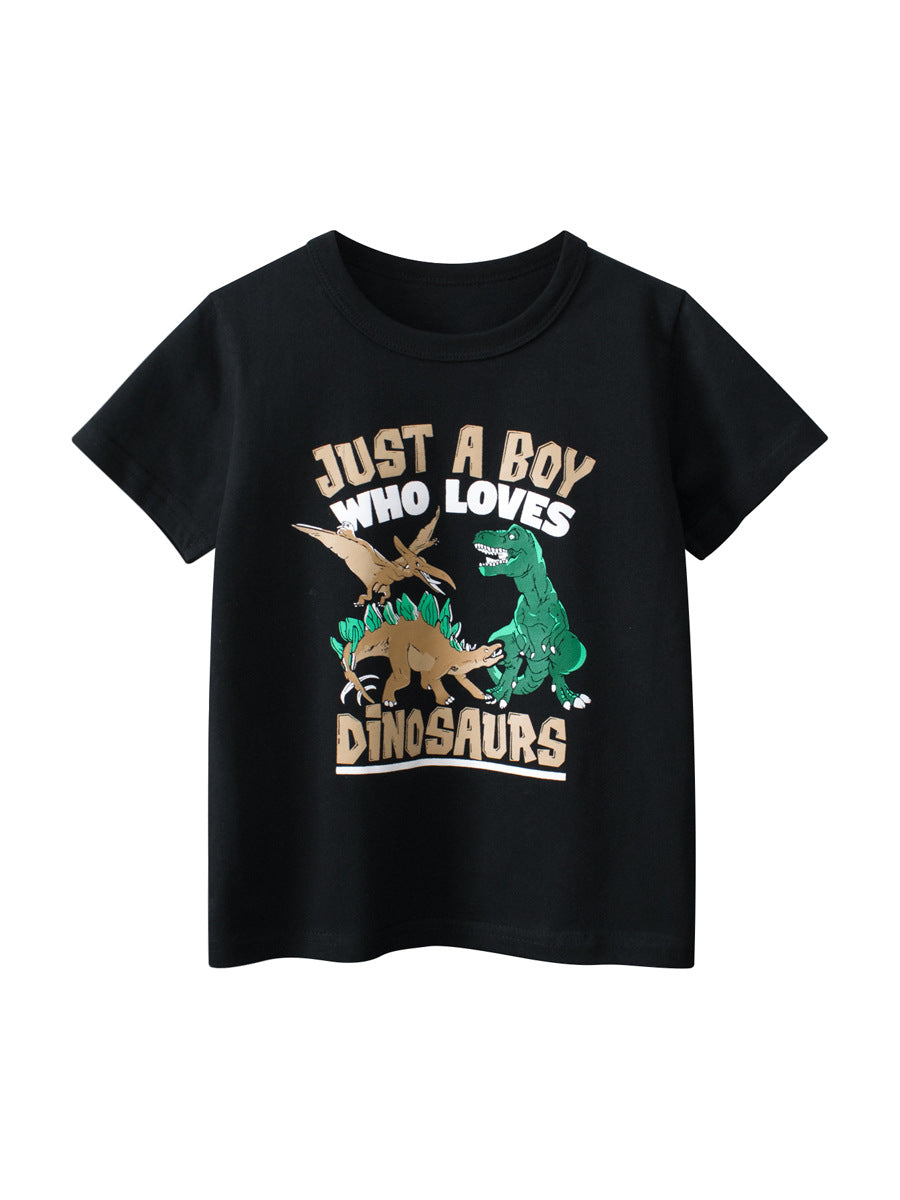Kaos Pendek [121-BT103] - Baju Atasan T-Shirt O Neck Lengan Pendek Fashionable Anak Laki Laki Cowok Motif Dinosaur - BABYHOKI STORE