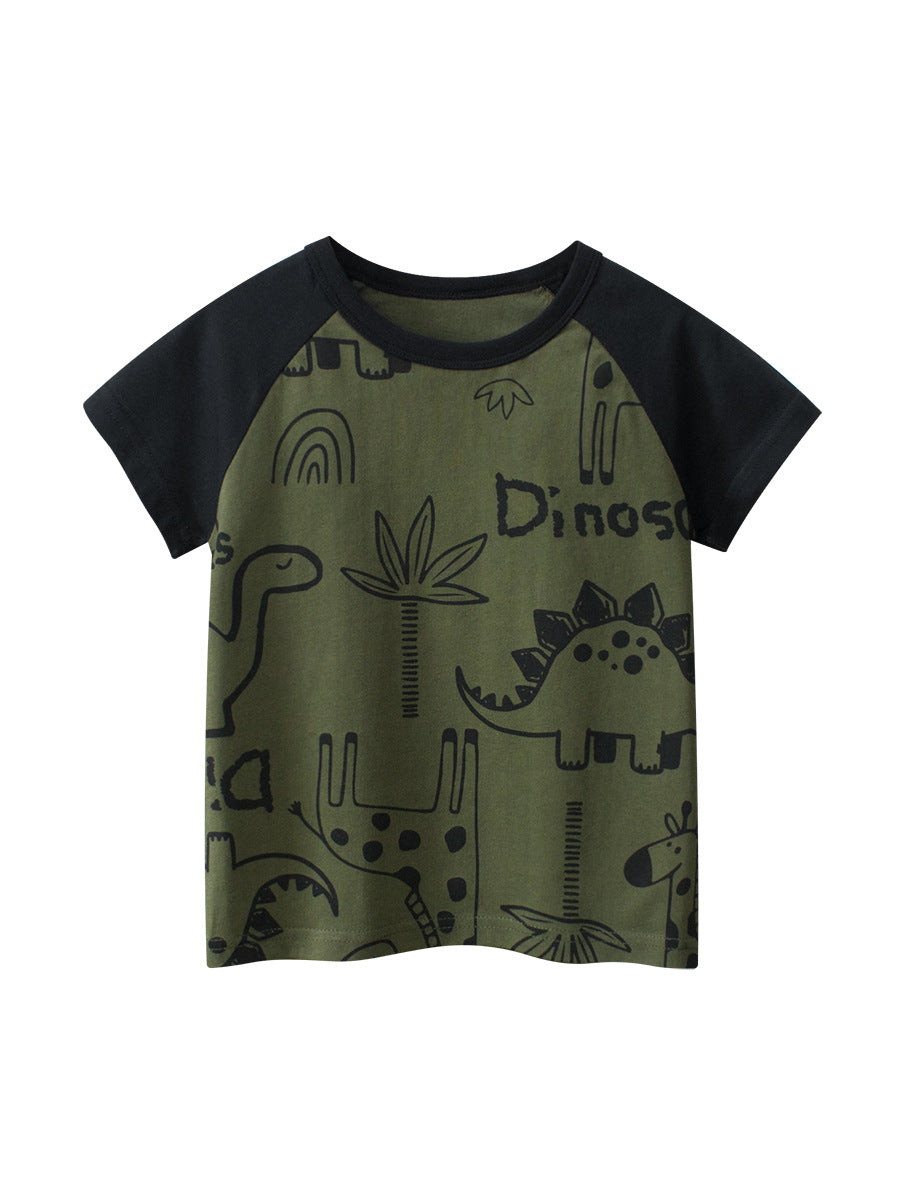 Kaos Pendek [121-BT103] - Baju Atasan T-Shirt O Neck Lengan Pendek Fashionable Anak Laki Laki Cowok Motif Dinosaur - BABYHOKI STORE