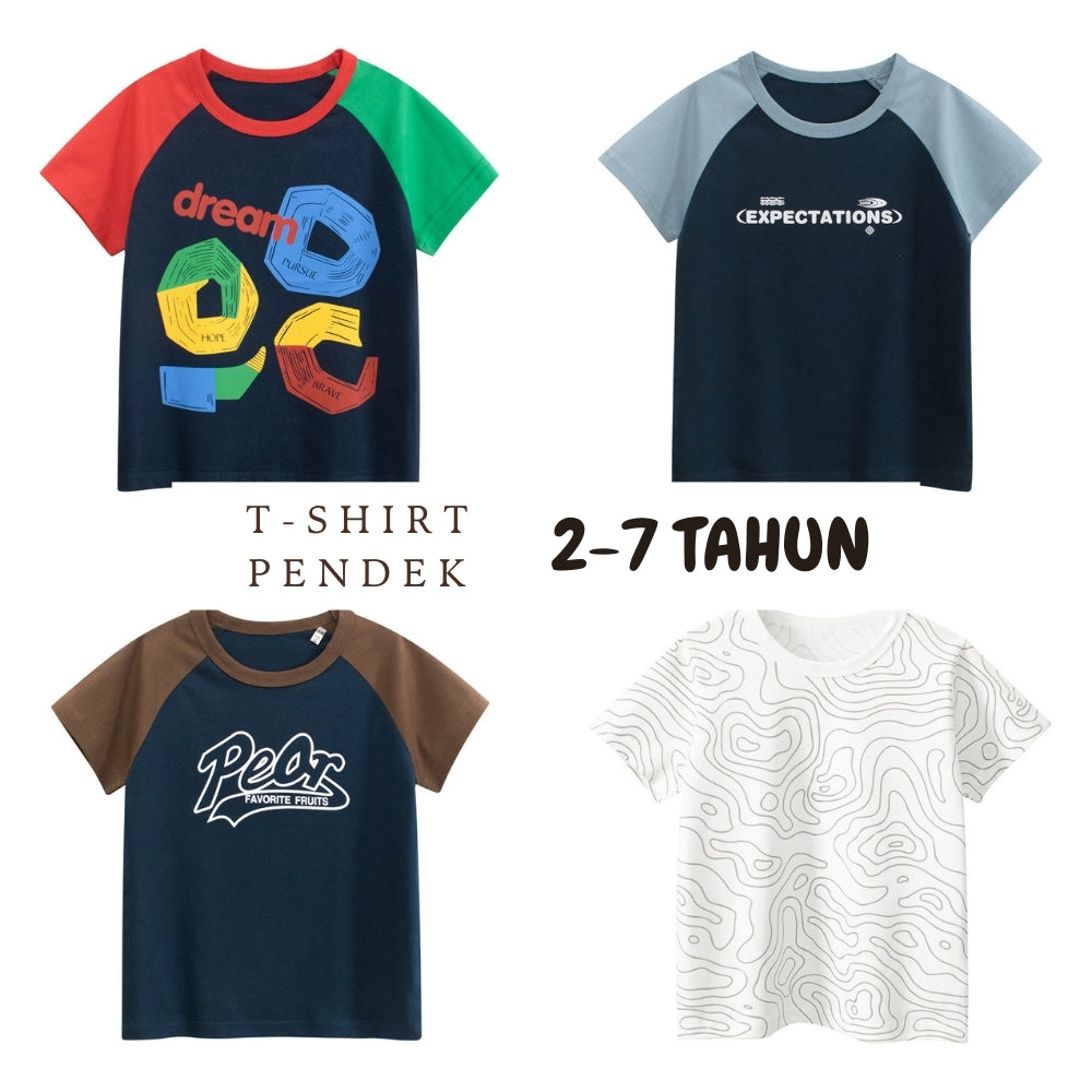 Kaos Pendek [121-BT105] - Baju Atasan T-Shirt O Neck Lengan Pendek Fashionable Anak Laki Laki Cowok Motif Abstract Art Writing - BABYHOKI STORE