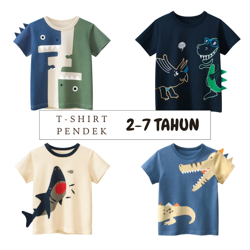 Kaos Pendek [121-BT106] - Baju Atasan T-Shirt O Neck Lengan Pendek Fashionable Anak Laki Laki Cowok Motif Animals 3D - BABYHOKI STORE