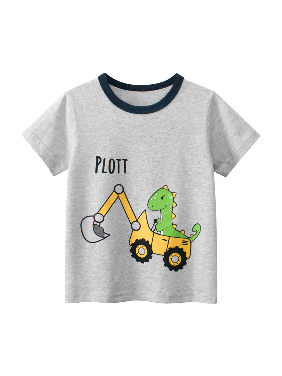 Kaos Pendek [121-BT107] - Baju Atasan T-Shirt O Neck Lengan Pendek Fashionable Anak Laki Laki Cowok Motif Excavators - BABYHOKI STORE