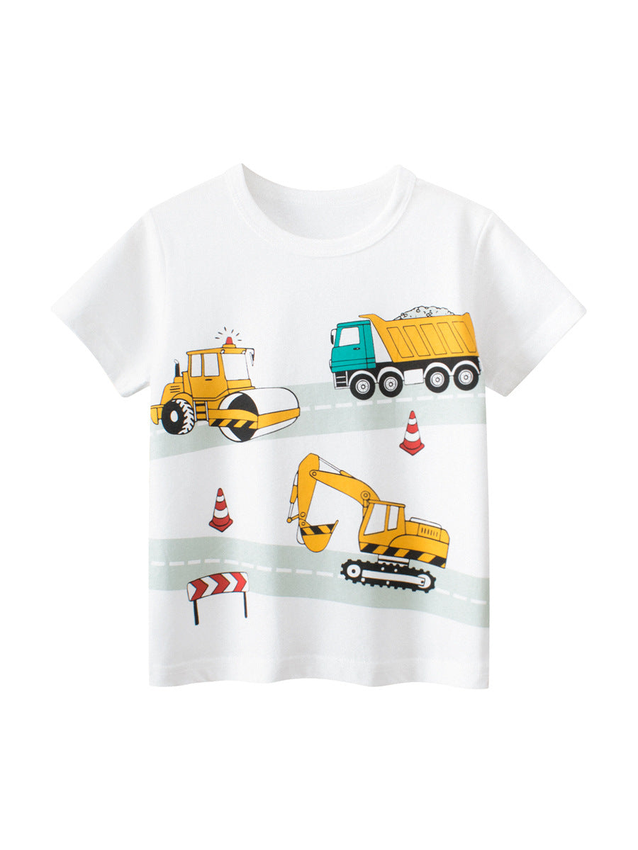 Kaos Pendek [121-BT107] - Baju Atasan T-Shirt O Neck Lengan Pendek Fashionable Anak Laki Laki Cowok Motif Excavators - BABYHOKI STORE