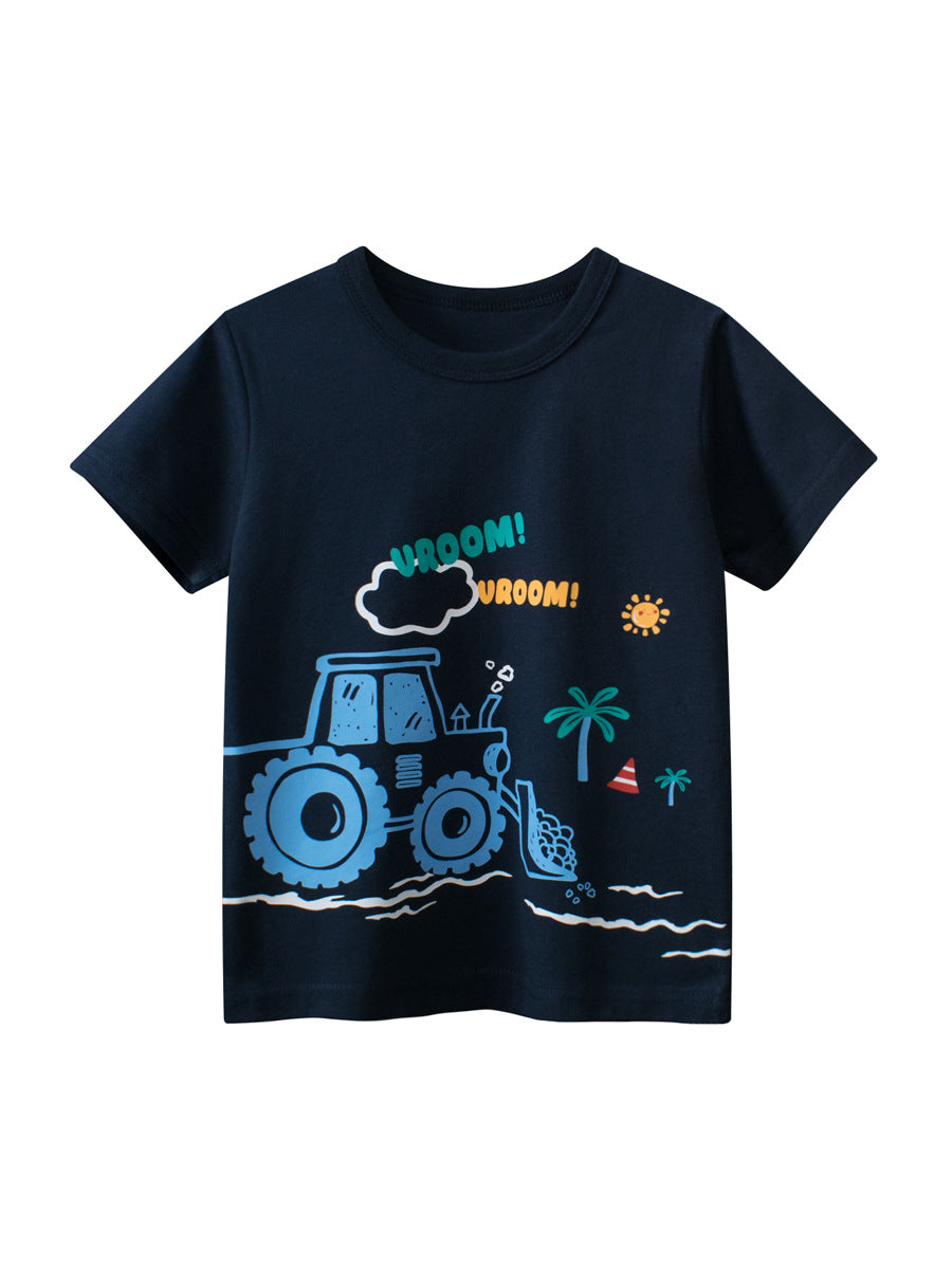 Kaos Pendek [121-BT107] - Baju Atasan T-Shirt O Neck Lengan Pendek Fashionable Anak Laki Laki Cowok Motif Excavators - BABYHOKI STORE