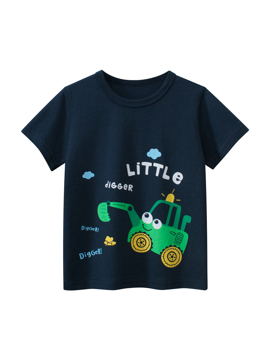 Kaos Pendek [121-BT107] - Baju Atasan T-Shirt O Neck Lengan Pendek Fashionable Anak Laki Laki Cowok Motif Excavators - BABYHOKI STORE