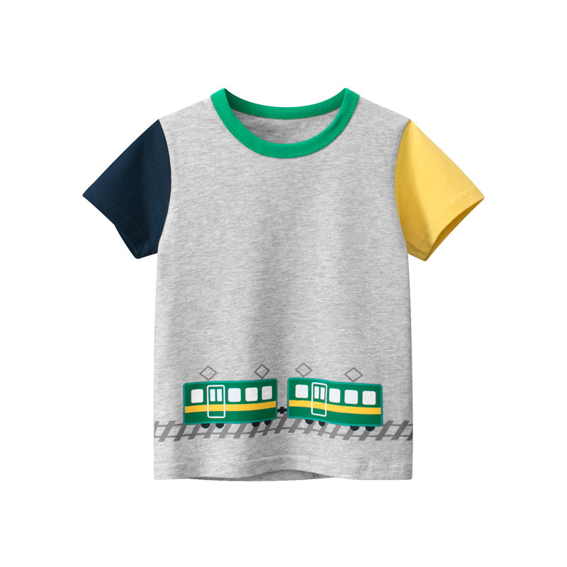 Kaos Pendek [121-BT108] - Baju Atasan T-Shirt O Neck Lengan Pendek Fashionable Anak Laki Laki Cowok Motif Vehicle - BABYHOKI STORE
