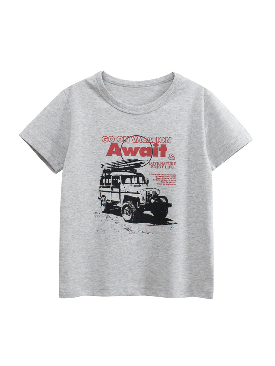 Kaos Pendek [121-BT108] - Baju Atasan T-Shirt O Neck Lengan Pendek Fashionable Anak Laki Laki Cowok Motif Vehicle - BABYHOKI STORE