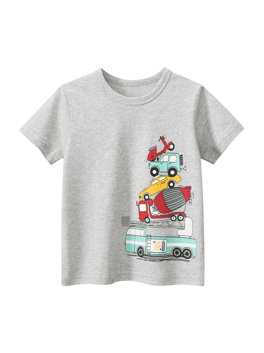 Kaos Pendek [121-BT108] - Baju Atasan T-Shirt O Neck Lengan Pendek Fashionable Anak Laki Laki Cowok Motif Vehicle - BABYHOKI STORE