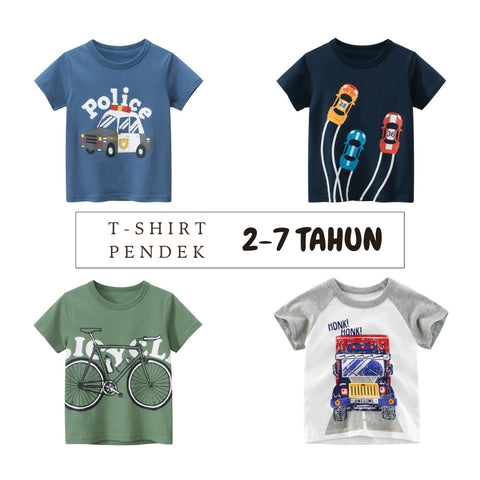 Kaos Pendek [121-BT108] - Baju Atasan T-Shirt O Neck Lengan Pendek Fashionable Anak Laki Laki Cowok Motif Vehicle - BABYHOKI STORE