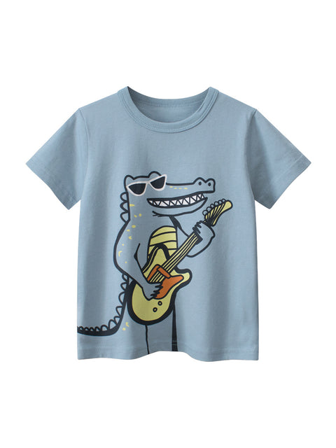 Kaos Pendek [121-BT109] - Baju Atasan T-Shirt O Neck Lengan Pendek Fashionable Anak Laki Laki Cowok Motif Crocodile - BABYHOKI STORE