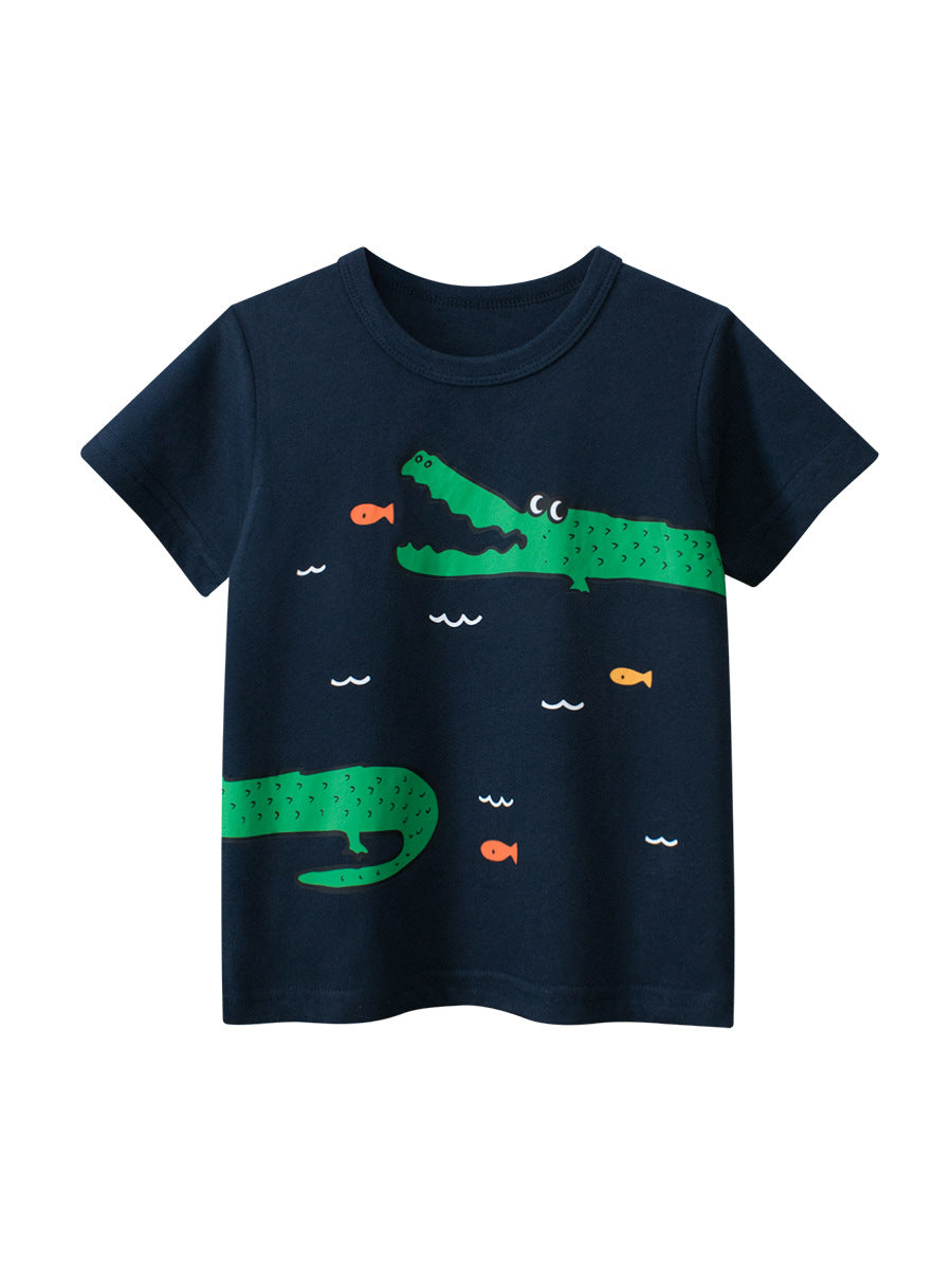 Kaos Pendek [121-BT109] - Baju Atasan T-Shirt O Neck Lengan Pendek Fashionable Anak Laki Laki Cowok Motif Crocodile - BABYHOKI STORE
