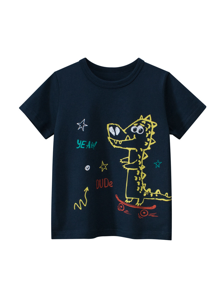 Kaos Pendek [121-BT109] - Baju Atasan T-Shirt O Neck Lengan Pendek Fashionable Anak Laki Laki Cowok Motif Crocodile - BABYHOKI STORE