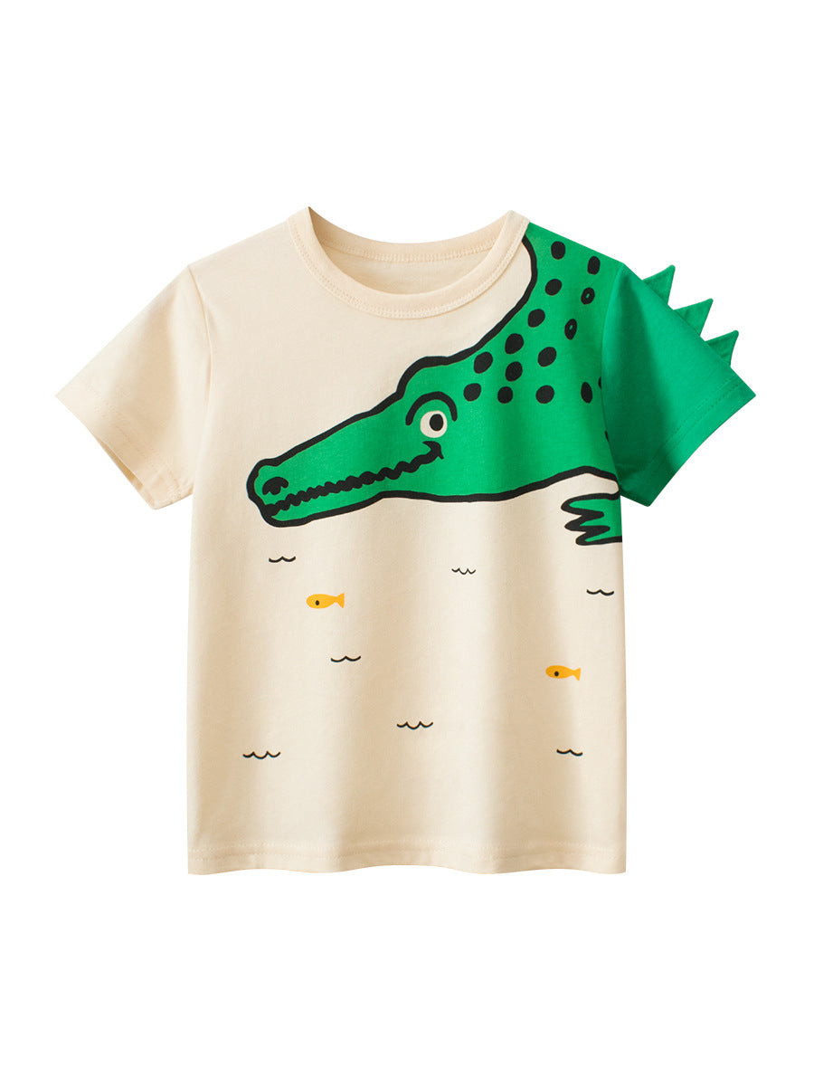 Kaos Pendek [121-BT109] - Baju Atasan T-Shirt O Neck Lengan Pendek Fashionable Anak Laki Laki Cowok Motif Crocodile - BABYHOKI STORE