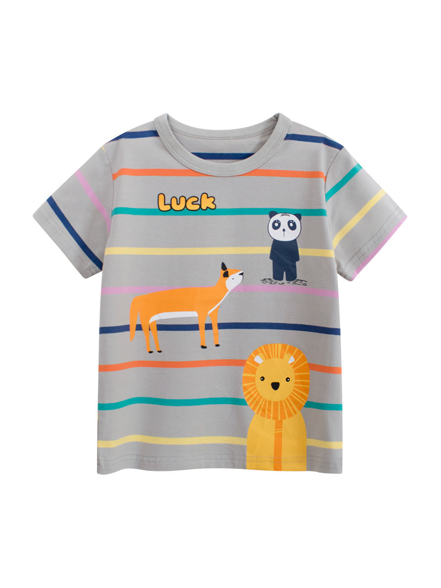 Kaos Pendek [121-BT110] - Baju Atasan T-Shirt O Neck Lengan Pendek Fashionable Anak Laki Laki Cowok Motif Animal Forest - BABYHOKI STORE