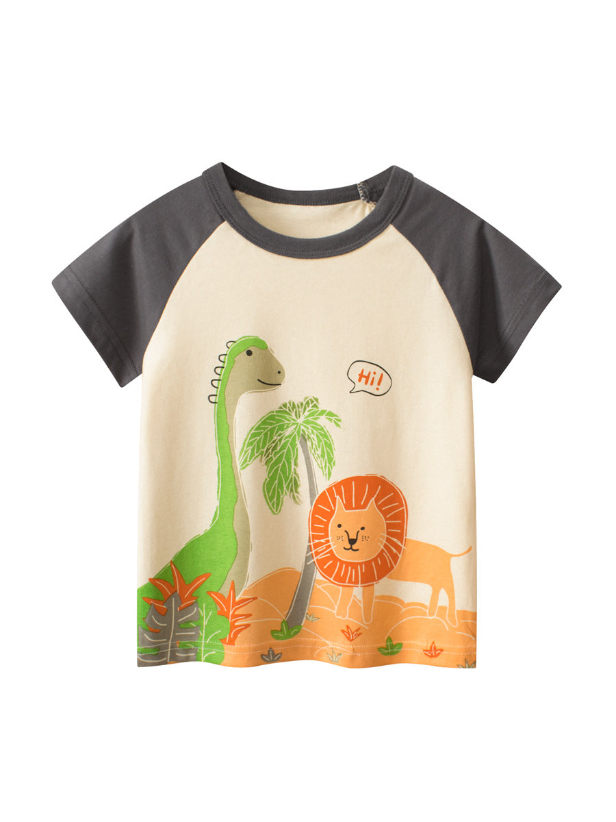 Kaos Pendek [121-BT110] - Baju Atasan T-Shirt O Neck Lengan Pendek Fashionable Anak Laki Laki Cowok Motif Animal Forest - BABYHOKI STORE