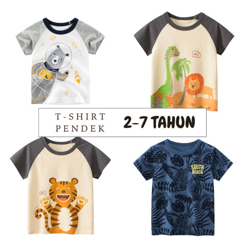 Kaos Pendek [121-BT110] - Baju Atasan T-Shirt O Neck Lengan Pendek Fashionable Anak Laki Laki Cowok Motif Animal Forest - BABYHOKI STORE - BABYHOKI STORE