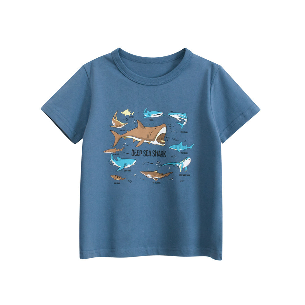 Kaos Pendek [121-BT111] - Baju Atasan T-Shirt O Neck Lengan Pendek Fashionable Anak Laki Laki Cowok Motif Sea Shark - BABYHOKI STORE