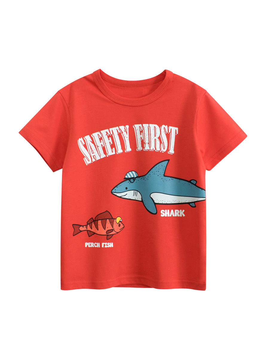 Kaos Pendek [121-BT111] - Baju Atasan T-Shirt O Neck Lengan Pendek Fashionable Anak Laki Laki Cowok Motif Sea Shark - BABYHOKI STORE
