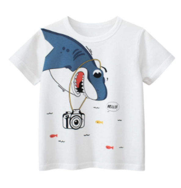 Kaos Pendek [121-BT111] - Baju Atasan T-Shirt O Neck Lengan Pendek Fashionable Anak Laki Laki Cowok Motif Sea Shark - BABYHOKI STORE