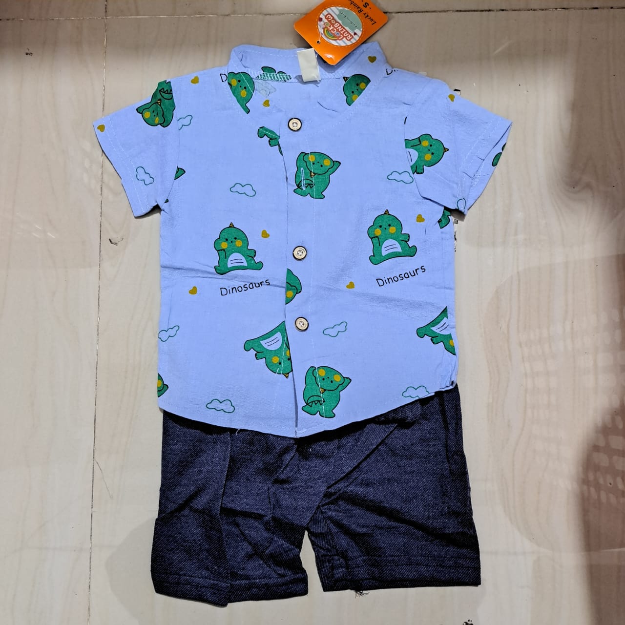 [345393-V1] - Baju Setelan Kemeja Koko Fashion Anak Laki-Laki - Motif Baby Dino