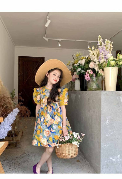 [507947] - Baju Dress Lengan Pendek Anak Perempuan Fashion - Motif Lace Flower