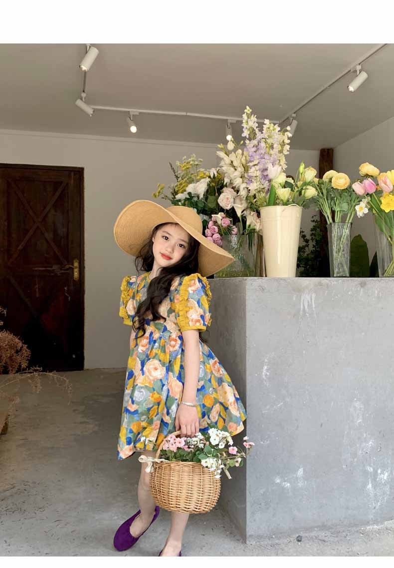 [507947] - Baju Dress Lengan Pendek Import Anak Perempuan Fashion - Motif Lace Flower